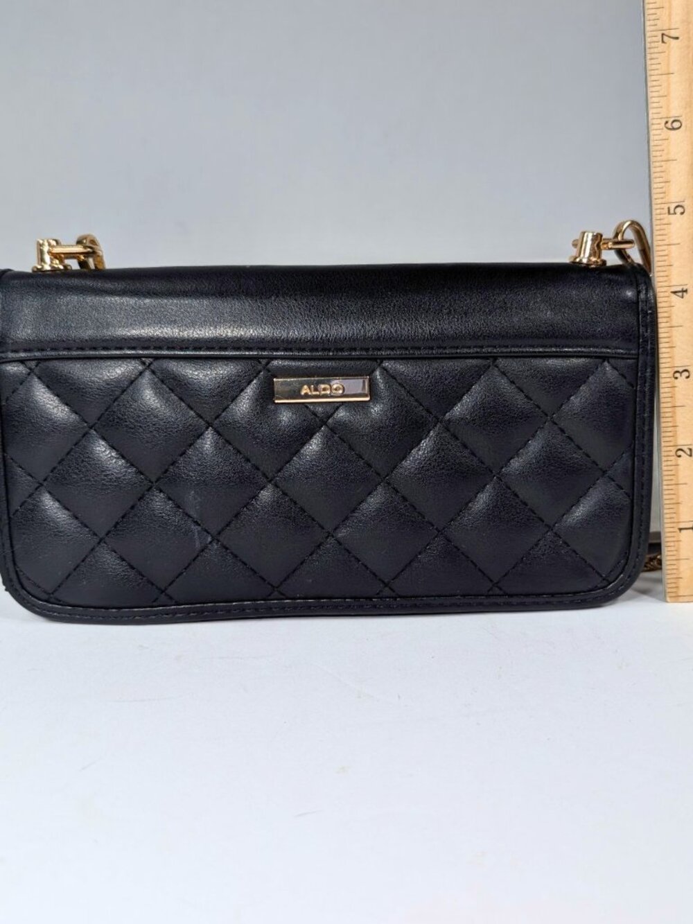 Aldo Black Quilted Faux Leather Zippy Charm Large Wallet on Chain Crossbody - Picture 3 of 9